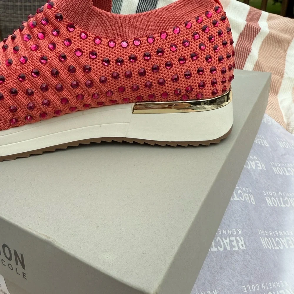 Kenneth Cole Reaction Cameron Jewel Sneaker Coral Rhinestone New Sz: 6 & 7
